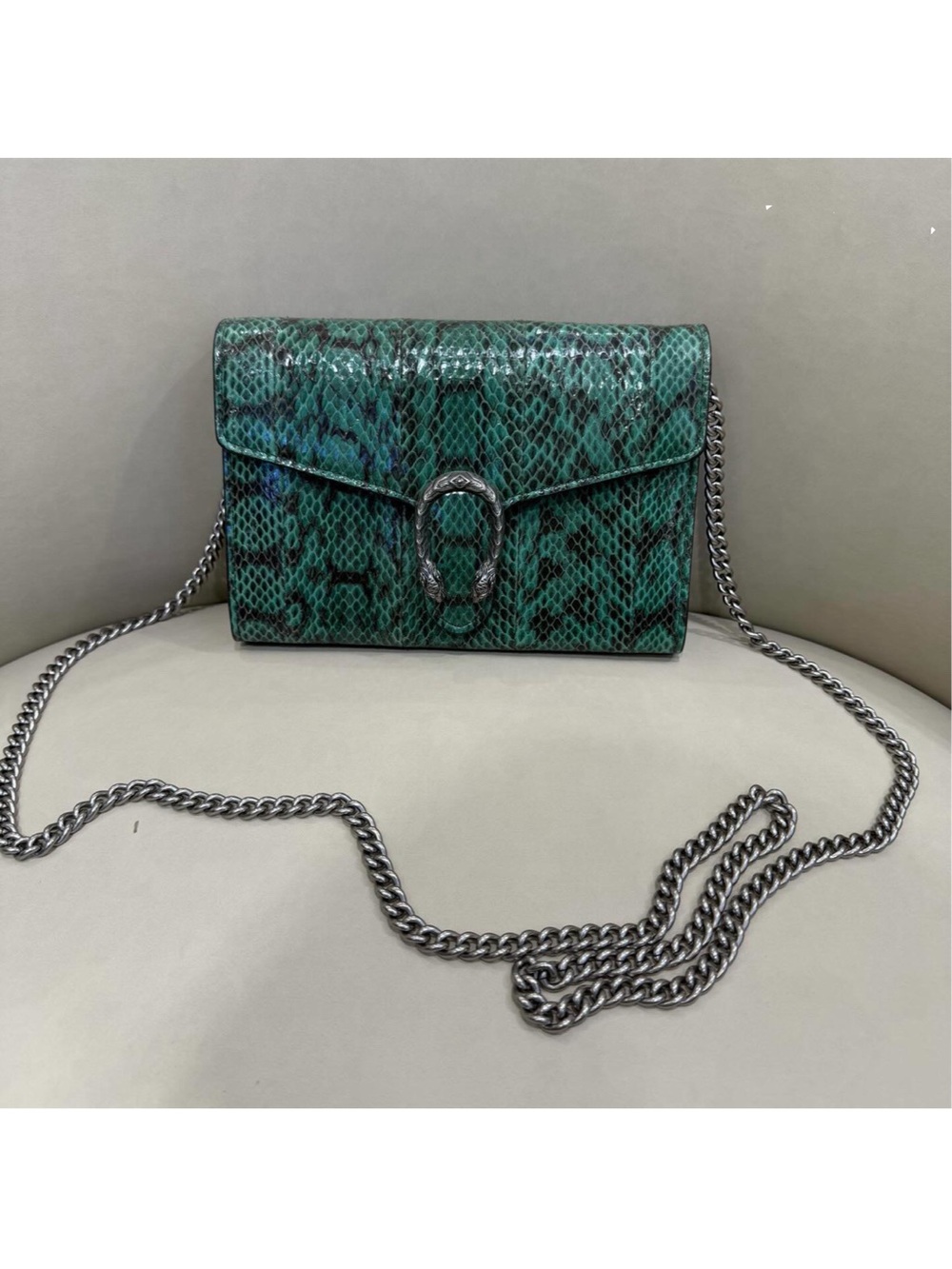 Gucci Teal Python-Print Chain Shoulder Bag
